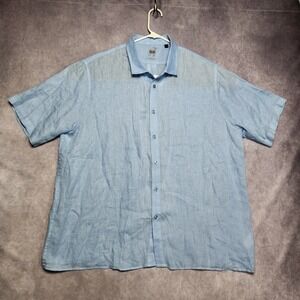 Raffi Pure Linen Mens XXL Blue Short Sleeve Button Down Shirt Sheer No Pocket